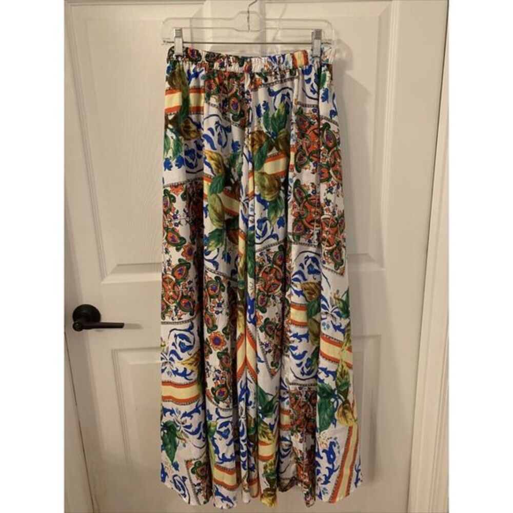 Flint & Moss Maxi Skirt Women M/L Multicolor Tile Print Mediterranean Boho Rayon